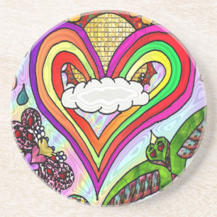 Psychedelic Rainbow Heart Art Print Sandstein Untersetzer