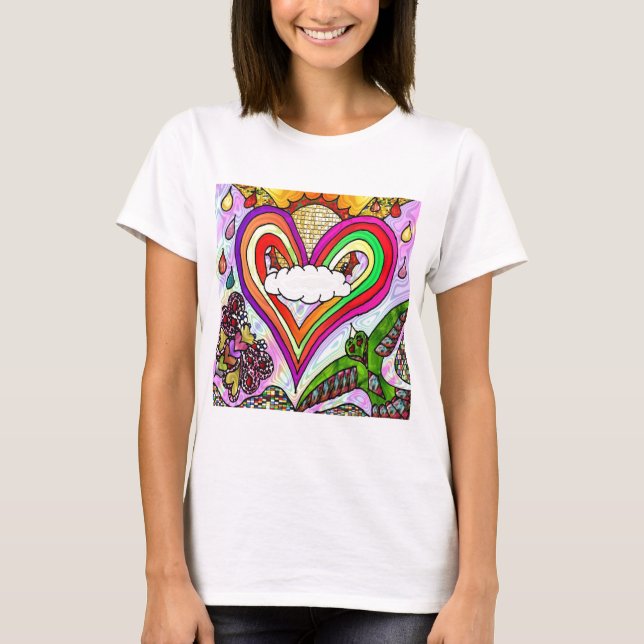 Psychedelic Rainbow Heart Art Print T-Shirt (Vorderseite)