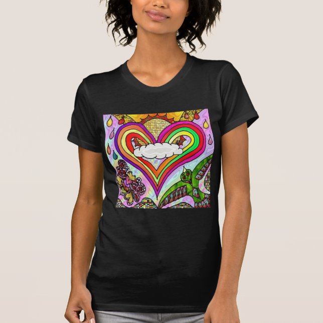 Psychedelic Rainbow Heart Art Print T-Shirt (Vorderseite)