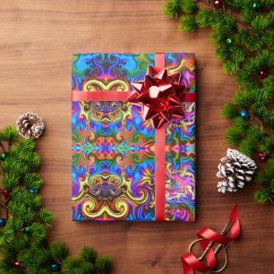 Psychedelic Rainbow Neon Wrapping Paper Geschenkpapier