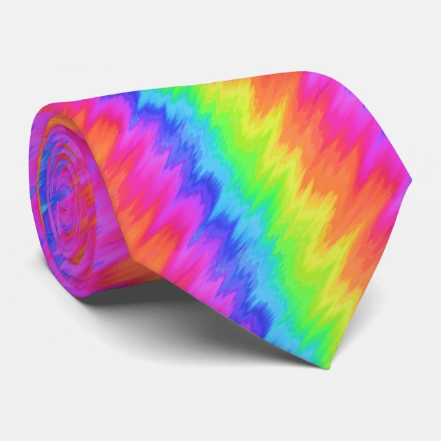 Psychedelic Rainbow Zigzag Necktie Krawatte (Gerollt)