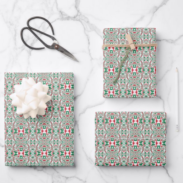 Psychedelic Retro Bold Groovy Weihnachtsmuster Geschenkpapier Set (Vorderseite)