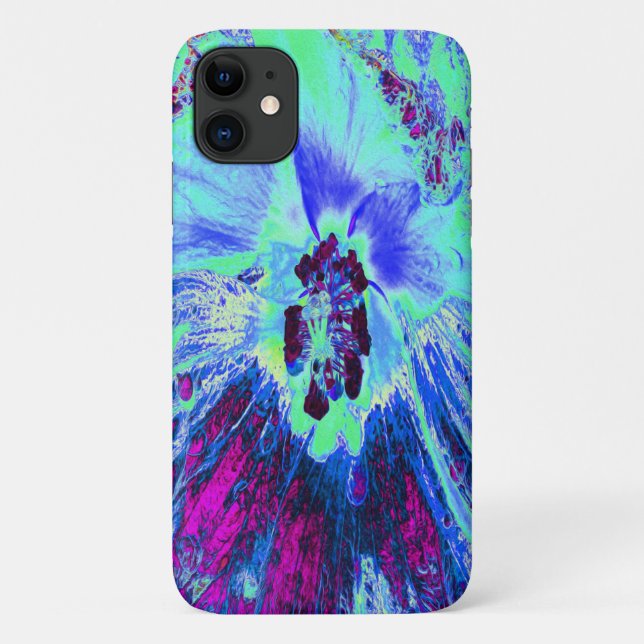 Psychedelic Retro Green und Blue Hibiskus Blume Case-Mate iPhone Hülle (Rückseite)