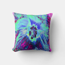 Psychedelic Retro Green und Blue Hibiskus Blume Kissen