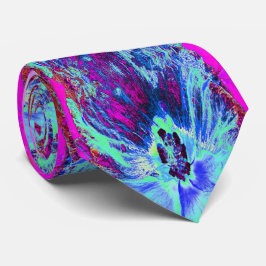 Psychedelic Retro Green und Blue Hibiskus Blume Krawatte