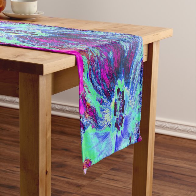 Psychedelic Retro Green und Blue Hibiskus Blume Kurzer Tischläufer (Beispiel)