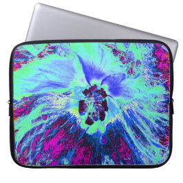 Psychedelic Retro Green und Blue Hibiskus Blume Laptopschutzhülle