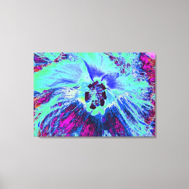Psychedelic Retro Green und Blue Hibiskus Blume Leinwanddruck (Vorderseite)