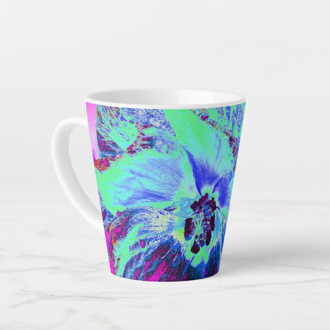 Psychedelic Retro Green und Blue Hibiskus Blume Milchtasse (Linke Ecke)
