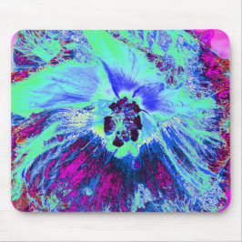 Psychedelic Retro Green und Blue Hibiskus Blume Mousepad