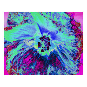 Psychedelic Retro Green und Blue Hibiskus Blume Poster