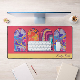 Psychedelic Retro Personalisiert Name Desk Mat Schreibtischunterlage