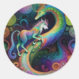 Psychedelic Rounds Dragon Design Runder Aufkleber