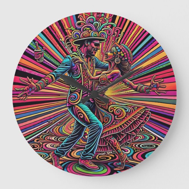 Psychedelic Salsa Tango Tanzkunst Große Wanduhr (Vorderseite)