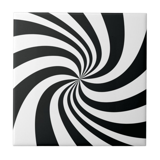 Psychedelic Schwarz-weiß Swirl Cool Trippy Spiral Fliese (Vorderseite)