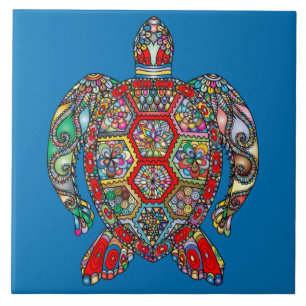 Psychedelic Sea Turtle Art Keramik Tile Fliese