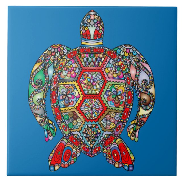 Psychedelic Sea Turtle Art Keramik Tile Fliese (Vorderseite)