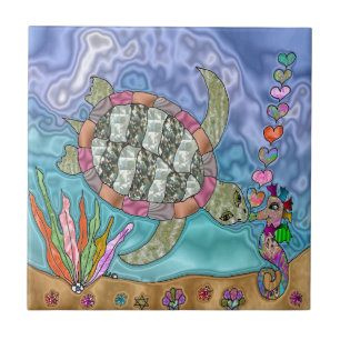 Psychedelic Sea Turtle Seepferd Art Fliese