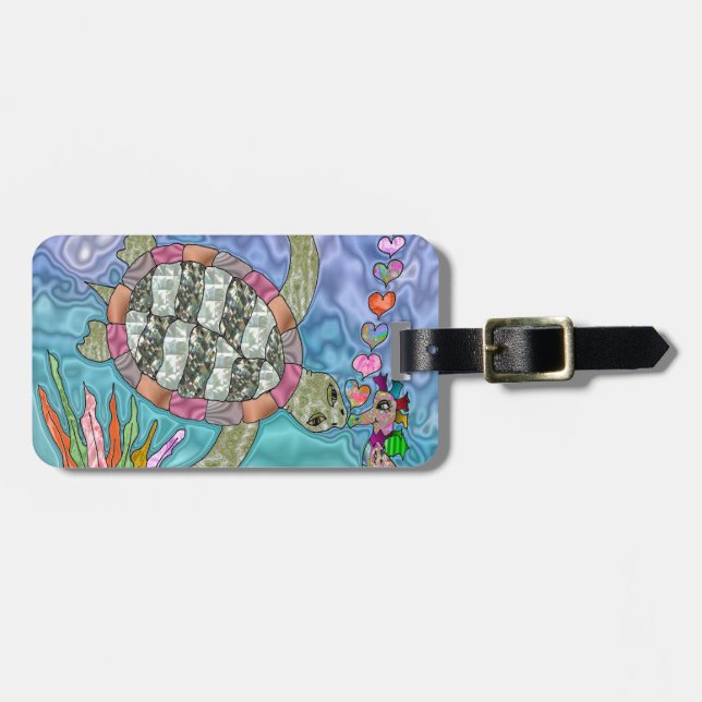 Psychedelic Sea Turtle Seepferd Art Gepäckanhänger (Vorderseite horizontal)