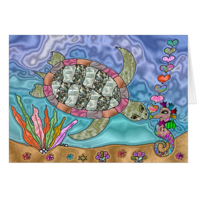 Psychedelic Sea Turtle Seepferd Art Grußkarte (Vorderseite (Horizontal))