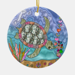 Psychedelic Sea Turtle Seepferd Art Keramikornament