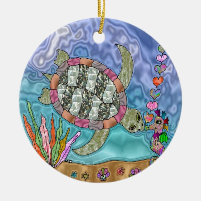 Psychedelic Sea Turtle Seepferd Art Keramikornament (Vorne)