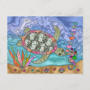 Psychedelic Sea Turtle Seepferd Art Postkarte