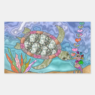 Psychedelic Sea Turtle Seepferd Art Rechteckiger Aufkleber