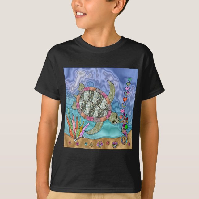 Psychedelic Sea Turtle Seepferd Art T-Shirt (Vorderseite)