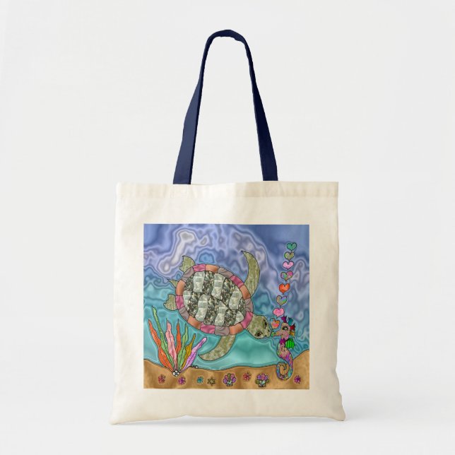 Psychedelic Sea Turtle Seepferd Art Tote Beutel Tragetasche (Vorne)