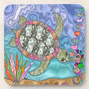Psychedelic Sea Turtle Seepferd Art Untersetzer