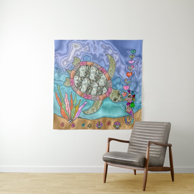 Psychedelic Sea Turtle Seepferd Art Wandteppich (Beispiel)