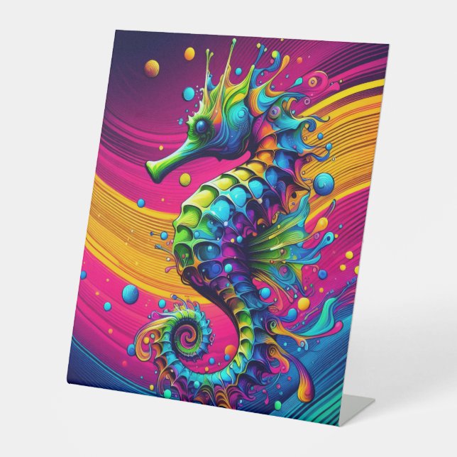 Psychedelic Seahorse Canvas – Vibrant Ocean Wall A Sockelschild (Vorderseite)