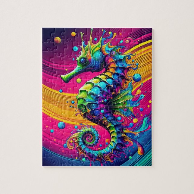 Psychedelic Seahorse Puzzle – Vibrant Ocean Challe (Vertikal)