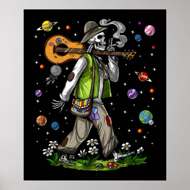 Psychedelic Skeleton Hippie Poster (Vorne)