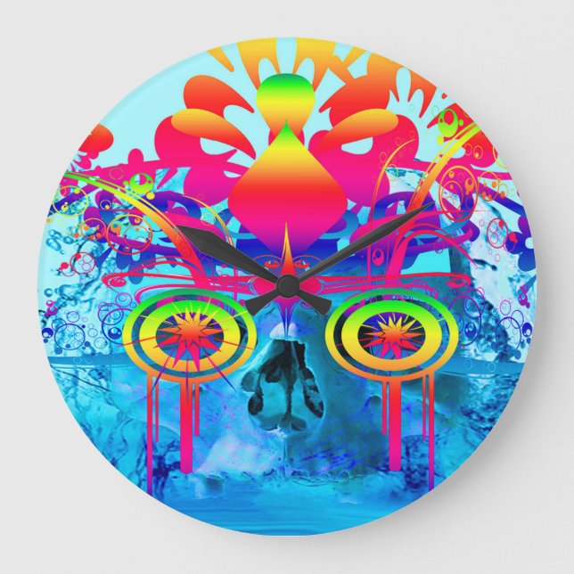 Psychedelic Skull Große Wanduhr (Vorderseite)