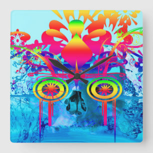 Psychedelic Skull Quadratische Wanduhr