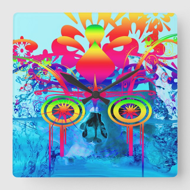 Psychedelic Skull Quadratische Wanduhr (Vorderseite)