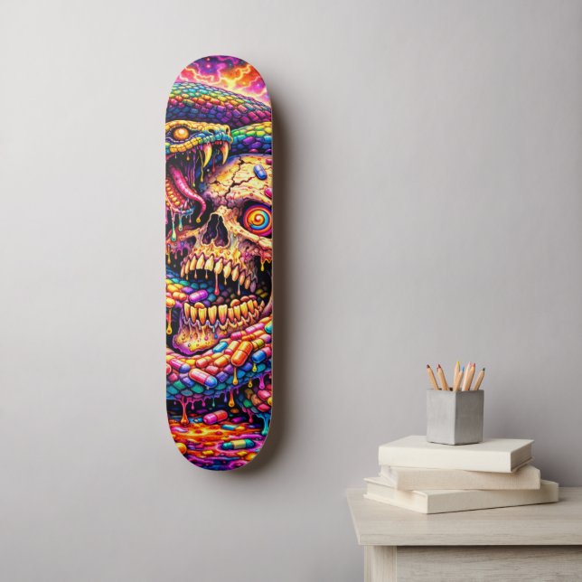 Psychedelic Skull Snake Skateboard Deck (Wandkunst)