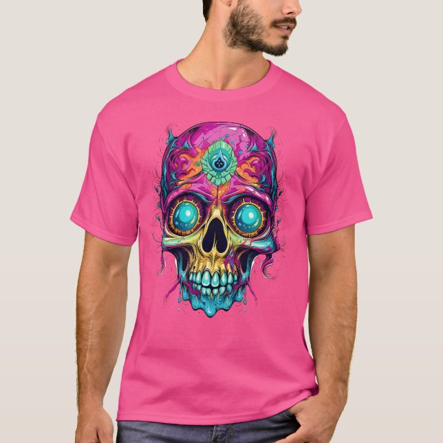 Psychedelic Skull Trance Illuminati Aia Electro T-Shirt (Vorderseite)