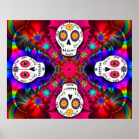 Psychedelic Skulls Poster