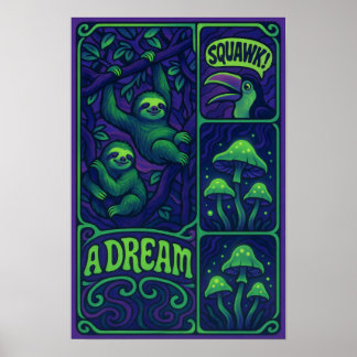 Psychedelic Sloth Dschle Poster