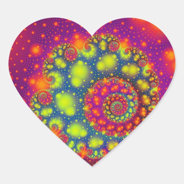 Psychedelic Spiral Neon Decorative Abstrakt Heart Herz-Aufkleber (Vorderseite)