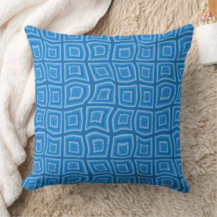 Psychedelic Square Prisms Karo Blue Floral Kissen