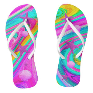 Psychedelic Starfish & Seashell Galaxy Flip Flops