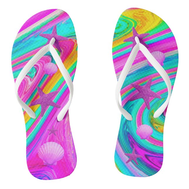 Psychedelic Starfish & Seashell Galaxy Flip Flops (Fußbett)