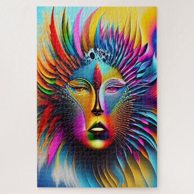 Psychedelic Sun Face Abstrakt Art Puzzle (Vertikal)