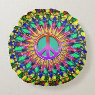 Psychedelic Sunshine Groovy Peace Energy Decor Rundes Kissen