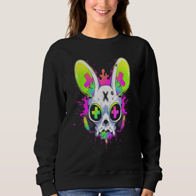 Psychedelic Techno Rabbit Rave EDM Punk Grunge Aes Sweatshirt (Vorderseite)