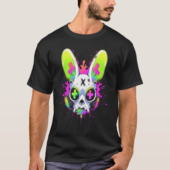 Psychedelic Techno Rabbit Rave EDM Punk Grunge Aes T-Shirt (Vorderseite)